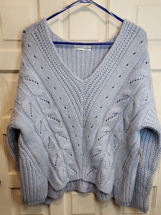 Anthropologie Sweaters - ANTHROPOLOGIE SWEATER RAMONA NWT BLUE V-neck Pullover Cable 7%Angora Knit